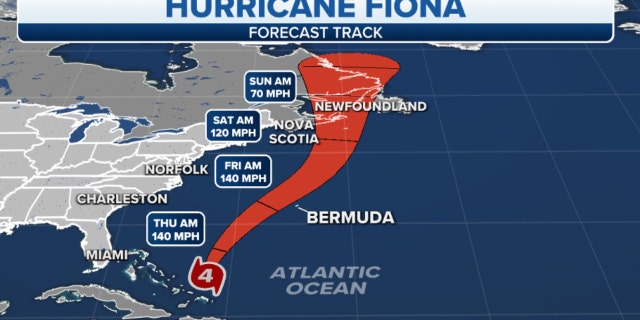 Hurricane Fiona's forecast track.