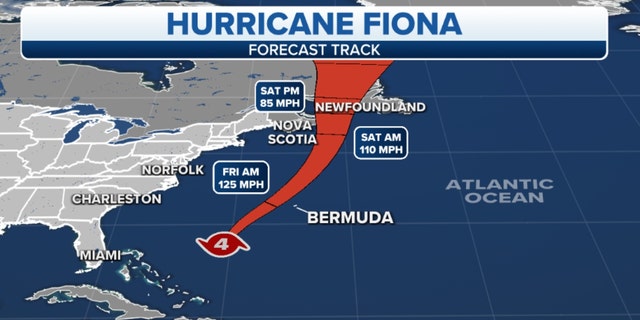 The forecast track for Hurricane Fiona