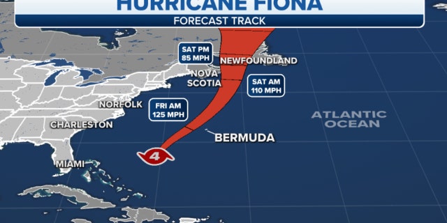 The forecast track for Hurricane Fiona