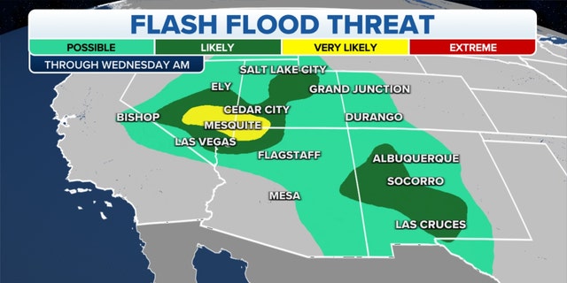 Flash flood threats in the Southwest through Wednesday morning