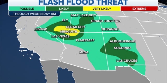 Flash flood threats in the Southwest through Wednesday morning