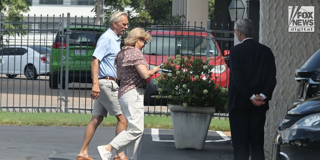 Images captured exclusively by Fox News Digital show Eliza Fletcher's father, James Beasley Wellford along with other family members arrives to the Canale Funeral Directors building in Memphis, Tennessee, September 7 2022.