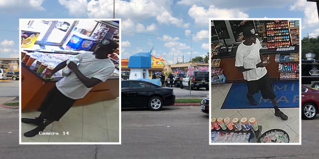 A split photo of the suspect and the 5500 block of El Camino Del Rey, where Houston police found a man dead.