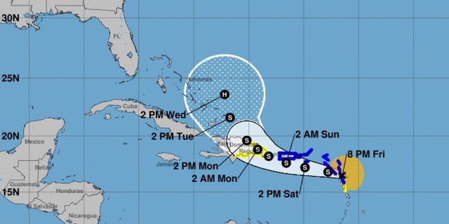 The Tropical Storm Fiona forecast track