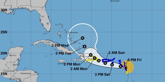 The Tropical Storm Fiona forecast track