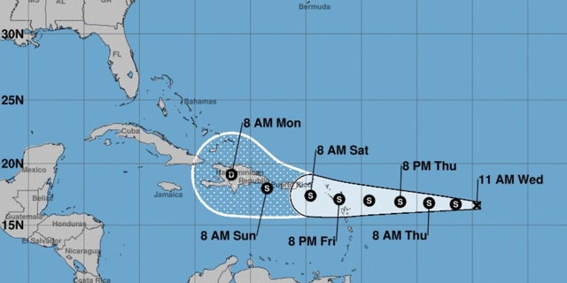 Tropical Storm Fiona's predicted path