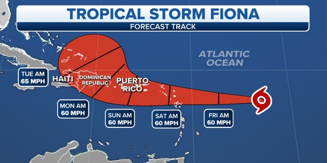 The forecast track for Tropical Storm Fiona