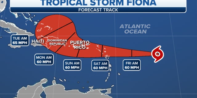 The forecast track for Tropical Storm Fiona
