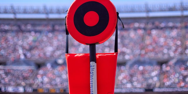 A detail view of a yard chain marker.