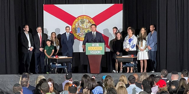Florida Governor Ron DeSantis speaks at the Education Freedom event in Boca Raton, Florida on Tuesday, September 20, 2022. (Ronn Blitzer/Fox News Digital)
