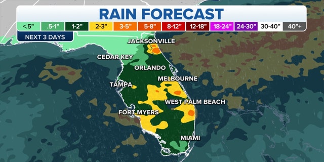 Rain forecast in Florida over the next three days