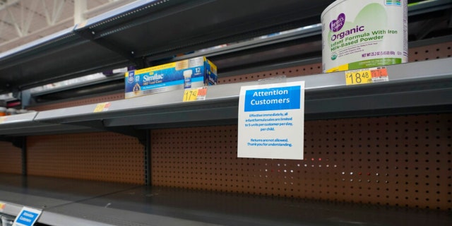 Shelves typically stocked with baby formula sit mostly empty at a store in San Antonio, Texas, May 10, 2022.