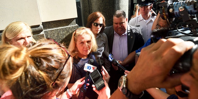 Maureen Faulkner, widow of slain police officer Daniel Faulkner, speaks to the press ahead of a hearing in the appeal revisitation case of Mumia Abu-Jamal at the Criminal Justice Center in Philadelphia on Aug. 30, 2018.