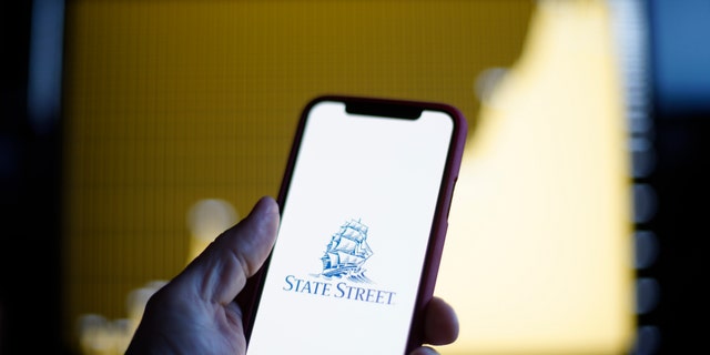 The State Street logo is seen on a mobile device.