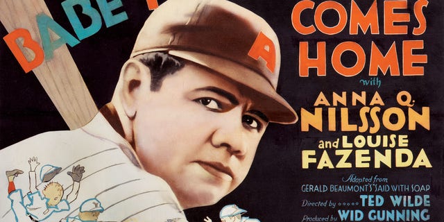"Babe Comes Home" lobby card. The 1927 silent movie starred Babe Ruth, as baseball player Babe Dugan, at the height of his national fame.