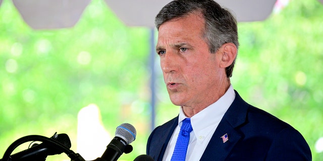 Governor of Delaware John C. Carney Jr. speaks at the Delaware Memorial Day Ceremony, in New Castle, DE, on May 30, 2019. 