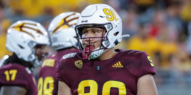Arizona State Sun Devils defensive lineman Jermayne Lole looks on during a game against the Sacramento State Hornets at Sun Devil Stadium in Tempe, Arizona, on Sept. 6, 2019.