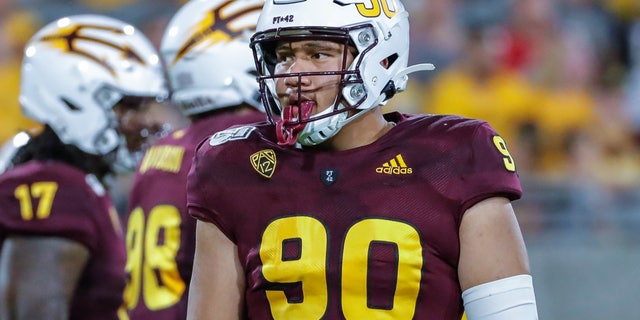 Arizona State Sun Devils defensive lineman Jermayne Lole looks on during a game against the Sacramento State Hornets at Sun Devil Stadium in Tempe, Arizona, on Sept. 6, 2019.