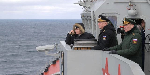 Russian President Vladimir Putin aboard the Marshal Ustinov missile cruiser in the Black Sea on Jan. 9, 2020.