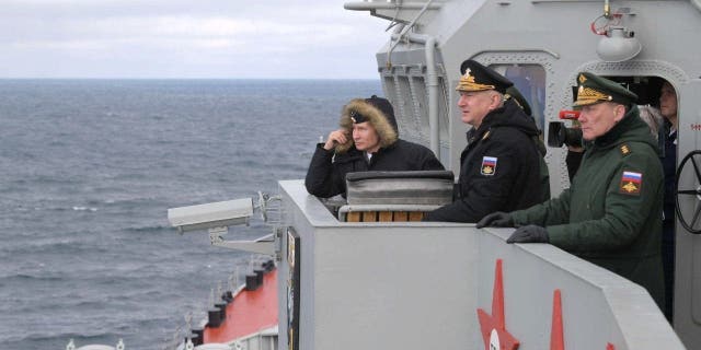 Russian President Vladimir Putin aboard the Marshal Ustinov missile cruiser in the Black Sea on Jan. 9, 2020.