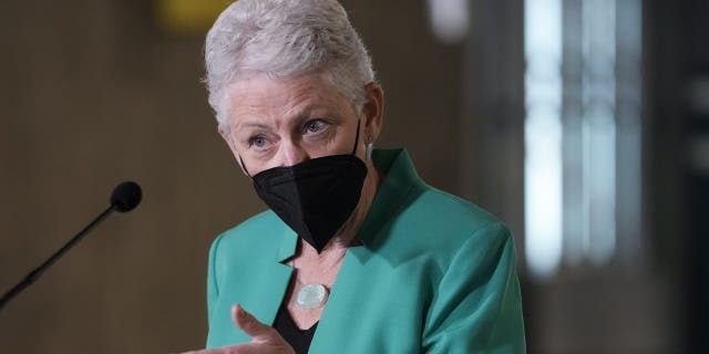 White House Climate Adviser Gina McCarthy speaks during a news conference about the American Jobs Plan and to highlight electric vehicles at Union Station near Capitol Hill on April 22, 2021, in Washington, D.C
