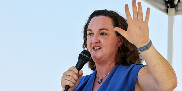 Irvine, CA, Sunday, July 11, 2021 - Representative Katie Porter (D-CA45) conducts a town hall meeting at Mike Ward Community Park. (Robert Gauthier/Los Angeles Times via Getty Images)