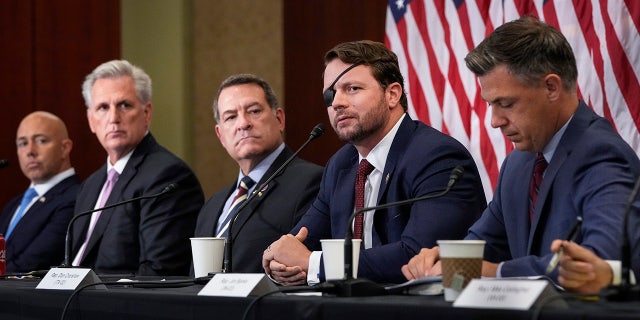 House Republicans, including those who served in the military, hold a meeting about the American military withdrawal in Afghanistan at the U.S. Capitol on Aug. 30, 2021 in Washington, DC.