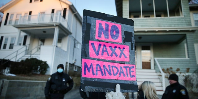 A group protesting the vaccine mandate in Boston. 