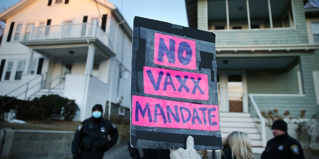 A group protesting the vaccine mandate in Boston. 