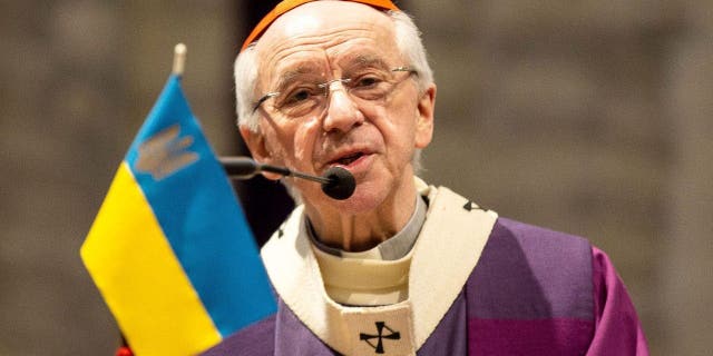 Belgian Cardinal Jozef De Kesel, archbishop of Malines-Brussels and "primate" of the Catholic Church in Belgium, leads a Mass For Peace to express support for the Ukrainian population and to denounce Russian invasion at the end of February, at the Cathedral of St. Michael and St Gudula, in Brussels on March 13, 2022.