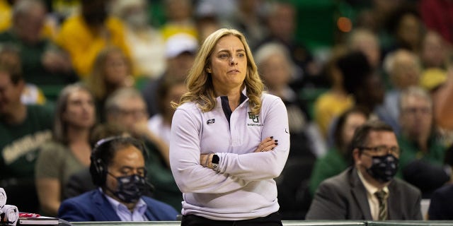 Head Coach Nicki Collen of the Baylor Bears watches from the sideline the first round of the 2022 NCAA Women's Basketball Tournament against the Hawai'i Rainbow Wahine held at the Ferrell Center on March 18, 2022 in Waco, Texas. 