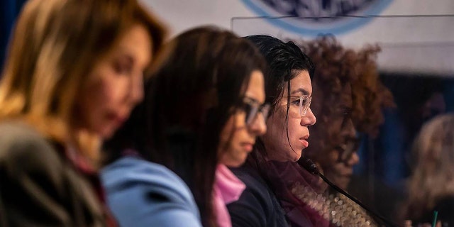 This file photo shows Miami-Dade Public Schools board member Lubby Navarro, center, sits next to board member Christi Fraga in a January meeting.