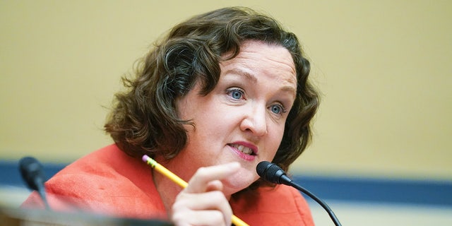 Representative Katie Porter, D-Calif., speaks during a House Oversight and Reform Committee hearing on the need to address the gun violence epidemic in Washington, D.C., U.S., on Wednesday, June 8, 2022.