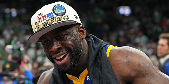 Draymond Green of the Golden State Warriors celebrates after winning game six of the NBA Finals against the Celtics on June 16, 2022, at TD Garden in Boston. 