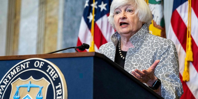 U.S. Treasury Secretary Janet Yellen addresses the state of the U.S. economy during a press conference at the Treasury Department in Washington, DC, July 28, 2022.