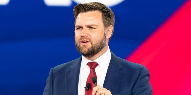 JD Vance speaks on stage during CPAC (Conservative Political Action Conference) Texas 2022 conference at Hilton Anatole.