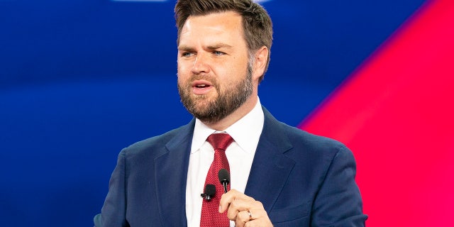 JD Vance speaks on stage during CPAC (Conservative Political Action Conference) Texas 2022 conference at Hilton Anatole.