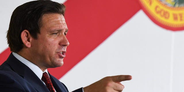 Florida Gov. Ron DeSantis speaks to supporters at a campaign stop on the Keep Florida Free Tour at the Horsepower Ranch in Geneva. 