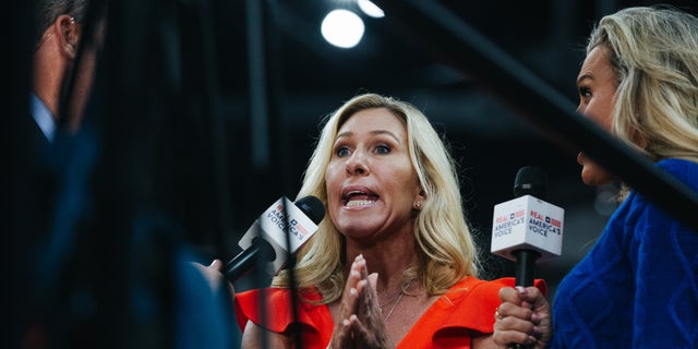 Representative Marjorie Taylor Greene, a Republican from Georgia, at a Donald Trump rally in Pennsylvania on September 3.