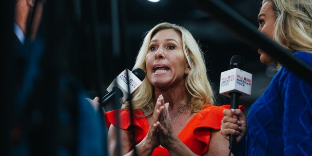 Representative Marjorie Taylor Greene, a Republican from Georgia, at a Donald Trump rally in Pennsylvania on September 3.