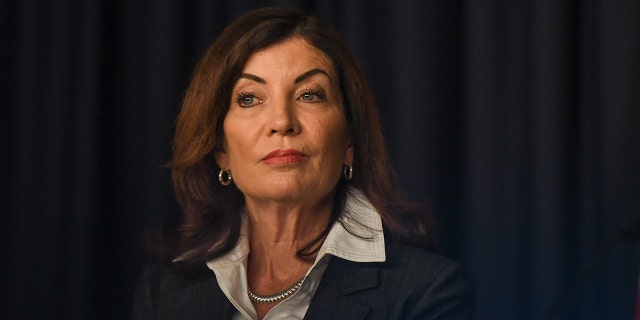 Kathy Hochul, governor of New York, during a New York State Financial Control Board meeting in New York, US, on Tuesday, Sept. 6, 2022. The New York State Financial Control Board discussed the Fiscal Year 2023 adopted budget and financial plan. 