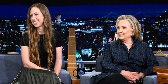 Hillary Clinton alongside her daughter, Chelsea Clinton, during an interview on The Tonight Show on September 6, 2022.