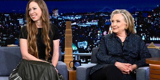 Hillary Clinton alongside her daughter, Chelsea Clinton, during an interview on The Tonight Show on September 6, 2022.