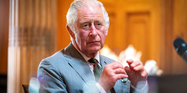 King Charles III during a roundtable with attendees of the Natasha Allergy Research Foundation seminar to discuss allergies and the environment, at Dumfries House, Cumnock on September 7, 2022.