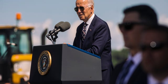 President Biden speaks during the groundbreaking of the new Intel semiconductor plant on Sept. 9, 2022 in Johnstown, Ohio. With the help of the CHIPS Act, Intel is beginning to move its chip and semiconductor manufacturing to the United States, with this being Phase One of its project.