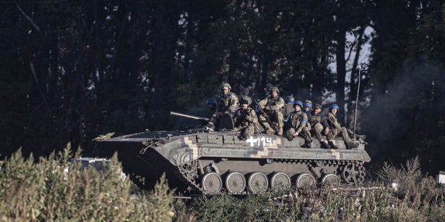 KHARKIV, UKRAINE - SEPTEMER 09: Ukrainian forces patrol after Ukrainian army took control some of the villages in Kharkiv, Ukraine on September 09, 2022.