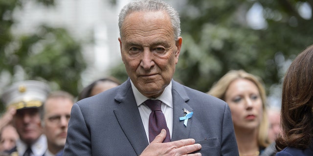 Senate Majority Leader Chuck Schumer, a Democrat from New York, attends a ceremony at the National September 11 Memorial Museum in Manhattan on Sunday, Sept. 11, 2022, the 21st anniversary of the terrorist attacks. 