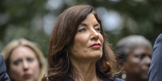 Kathy Hochul, governor of New York, attends a ceremony at the National September 11 Memorial Museum in New York, US, on Sunday, Sept. 11, 2022. 