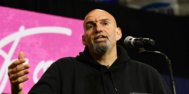 Democratic Pennsylvania Senate nominee John Fetterman holds a rally with U.S. Rep. Madeleine Dean and Mary Gay Scanlon on Sept. 11, 2022, in Blue Bell, Pennsylvania. In the November general election, Fetterman faces U.S. Senate candidate Dr. Mehmet Oz.