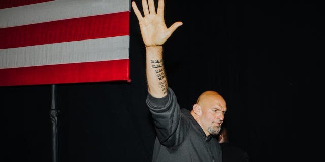 John Fetterman, lieutenant governor of Pennsylvania and Democratic senate candidate, says goodbye after speaking during an abortion rights rally at Montgomery County Community College in Blue Bell, Pennsylvania, US, on Sunday, Sept. 11, 2022. . Photographer: Michelle Gustafson/Bloomberg via Getty Images